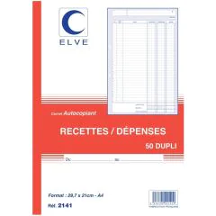Photo Carnet RECETTES DÉPENSES autocopiant Dupli - 297 x 210 mm ELVE