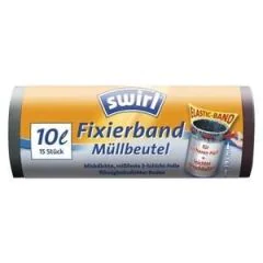 Photo Lot de 15 sacs poubelle avec bande de fixation - 10 litres - Noir SWIRL 4006508183197