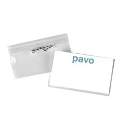 Photo Lot de 50 Badges avec épingle torsadée - 60 x 40 mm : PAVO