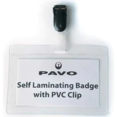 Badge plastifié avec clip - Ouverture par le bas - 90 x 54 mm PAVO