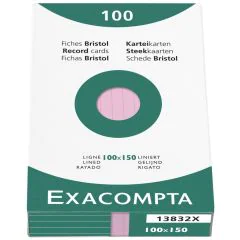 Photo Fiches Bristol lignées - 100 x 150 mm - Rose EXACOMPTA Image