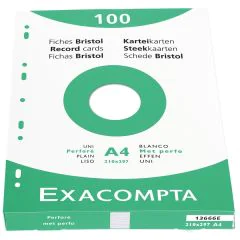 Photo Fiches bristol Unies et perforées - 210 x 297 mm - Blanc EXACOMPTA Image