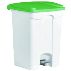 Photo Poubelle à pédale avec couvercle - 45 litres - Blanc/Vert : HELIT H2402151