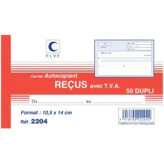 Photo Carnet de reçus avec TVA autocopiant Dupli - 105 x 180 mm ELVE