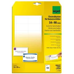 Photo Bristols PC pour Badges - 54 x 90 mm : SIGEL Lot de 100 