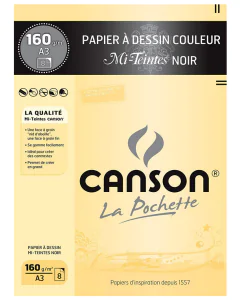 Photo Feuilles de papier dessin A3 - Noir : CANSON Mi-teintes Lot de 8