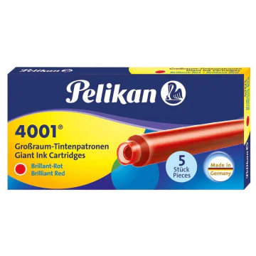 Photo Boite de 5 grandes cartouches d'encre - Rouge : PELIKAN 4001 GTP/5