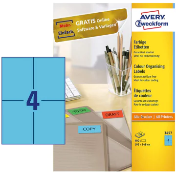 Photo Étiquettes autocollantes Bleues 105 x 148 mm AVERY 3457