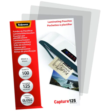 Photo Pochettes à plastifier des Cartes - 250 mic 60 x 90 mm FELLOWES