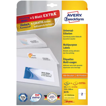 Photo Étiquettes adhésives - 210 x 148 mm - Blanc AVERY Lot de 60