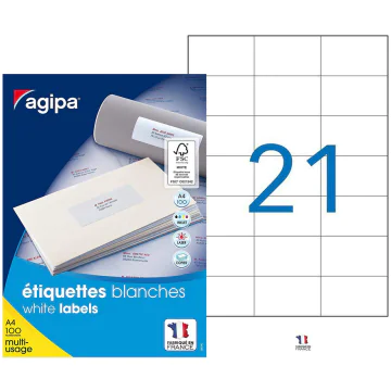 Photo Etiquettes adhésives blanches - 70 x 42,4 mm AGIPA 101044 