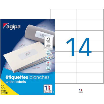 Photo AGIPA 101046 Etiquettes adhésives blanches - 105 x 42,4 mm