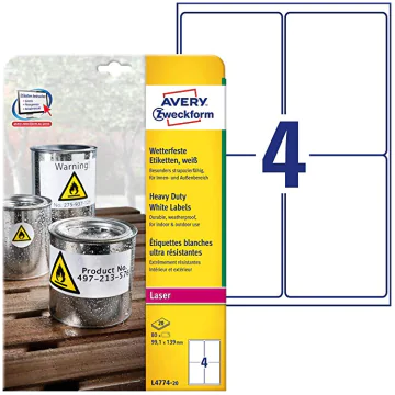 Photo Étiquettes résistantes aux intempéries - 99,1 x 139 mm AVERY L4774-20