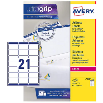 Photo Étiquettes adresses - 63,5 x 38,1 mm Lot de 2100 AVERY