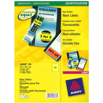 Photo Étiquettes amovibles - Jaune fluorescent - 210 x 297 mm AVERY L600625