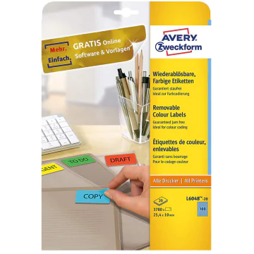 Photo Étiquettes adhésives - 25,4 x 10 mm - Bleu - AVERY