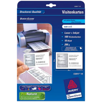 Photo Carte de visite blanche - 200 g - 85 x 54 mm AVERY Quick et Clean