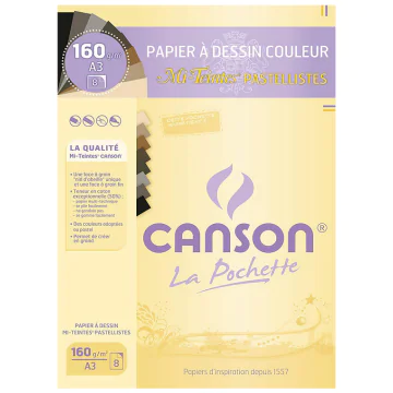 Photo Lot de 8 feuilles de papier dessin A3 - Mi-teintes Couleurs pastel : CANSON