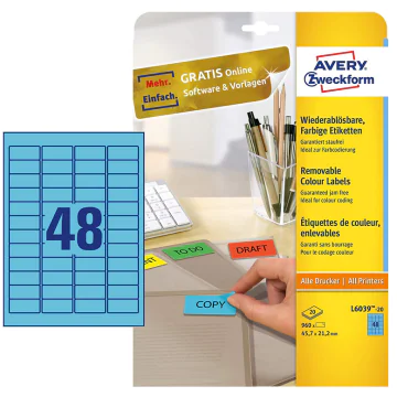 Photo Mini-Étiquettes - 45,7 x 21,2 mm - Bleu AVERY Lot de 960