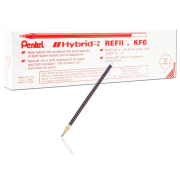 Photo PENTEL KF6-B : Mine de rechange pour Stylo roller - Hybrid Gel Grip K106 et K116 - Rouge